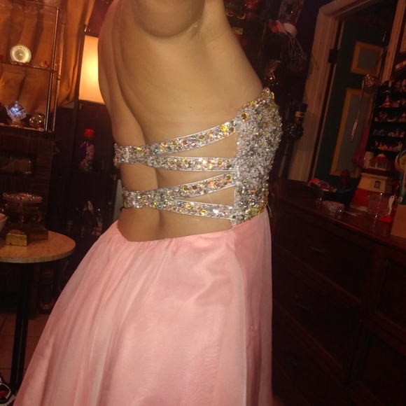 La Femme Paris Rhinestone Sparkly Pink Mini Dress - Picture 10 of 15